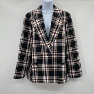 Fashion Bug Lightweight Suit Jacket Black Red White Plaid Womens Size Large